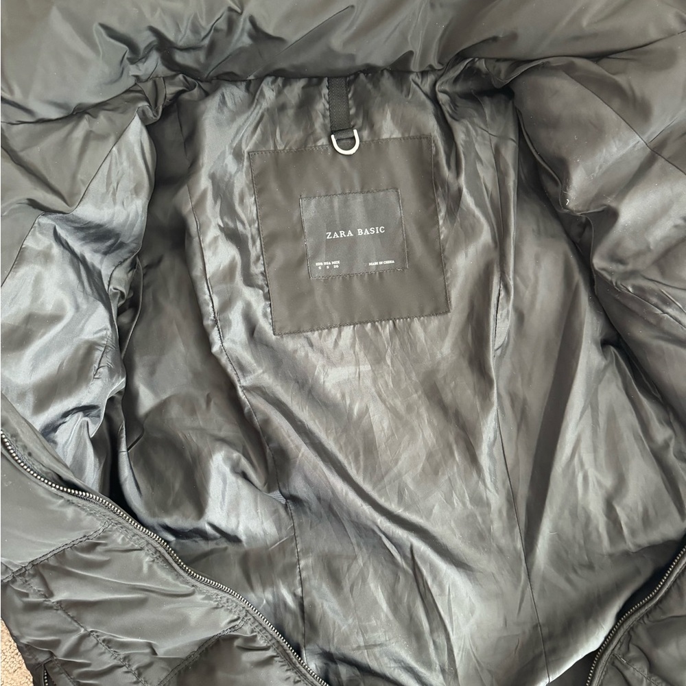 Zara Basic Black Puffer Coat Small - image 4